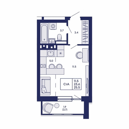 
  Продается студия 25.5 м², в ЖК Горизонт, дом 2. Фото 1.