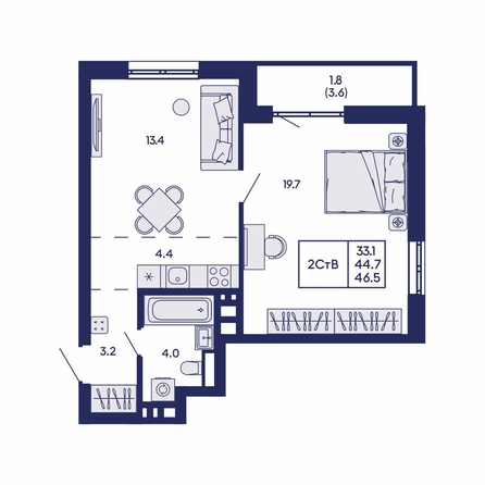 
  Продается студия 46.5 м², в ЖК Горизонт, дом 2. Фото 1.