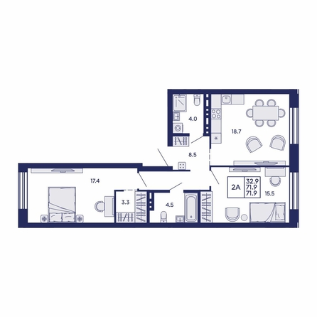 
  Продается 2-комн. квартира 71.9 м², в ЖК Сила леса, корп 2. Фото 1.