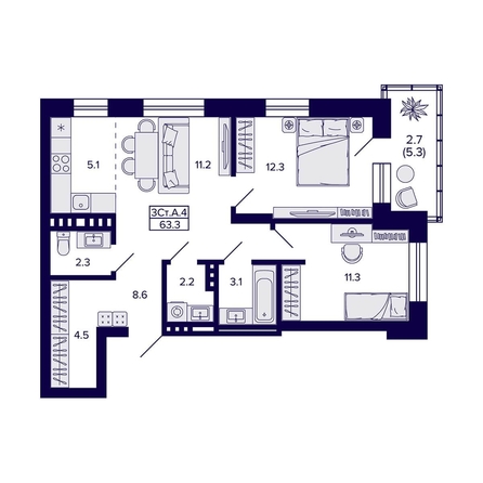 
  Продается 3-комн. квартира 63.3 м², в ЖК Сподвижники, дом 1. Фото 1.