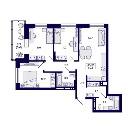 
  Продается 3-комн. квартира 80.8 м², в ЖК Сподвижники, дом 1. Фото 1.
