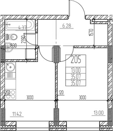 
  Продается 1-комн. квартира 35.07 м², в ЖК Чернышевский, корп 3.3. Фото 1.