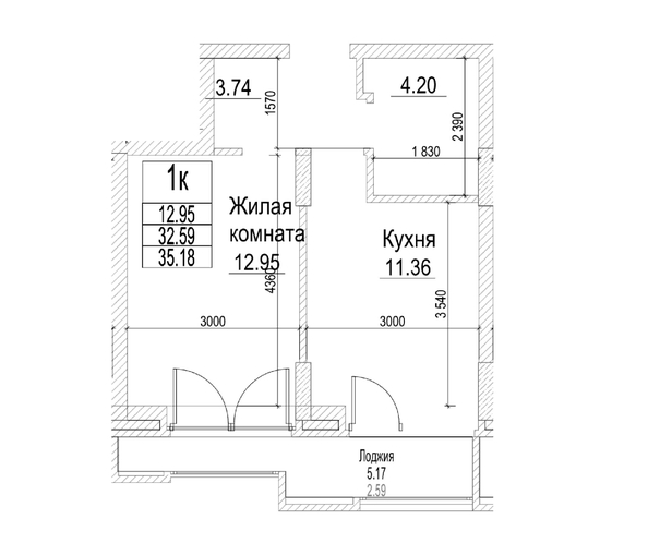 
  Продается 1-комн. квартира 32.59 м², в ЖК Чернышевский, корп 3.3. Фото 1.