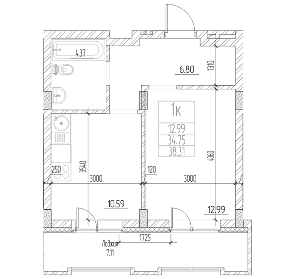 
  Продается 1-комн. квартира 34.75 м², в ЖК Чернышевский, корп 3.3. Фото 1.