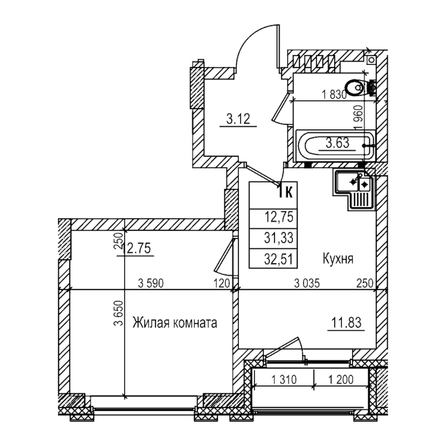 
  Продается 1-комн. квартира 31.3 м², в ЖК Чернышевский, корп 3.3. Фото 1.
