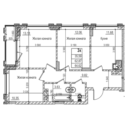 
  Продается 3-комн. квартира 62.8 м², в ЖК Чернышевский, корп 3.3. Фото 1.