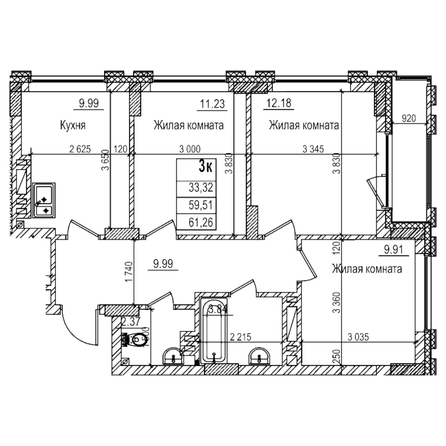 
  Продается 3-комн. квартира 59.5 м², в ЖК Чернышевский, корп 3.3. Фото 1.