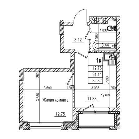 
  Продается 1-комн. квартира 30.1 м², в ЖК Чернышевский, корп 3.3. Фото 1.