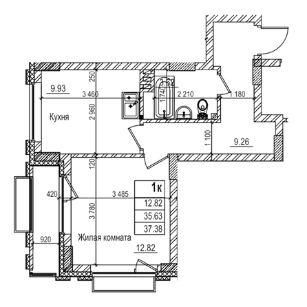 
  Продается 1-комн. квартира 35.6 м², в ЖК Чернышевский, корп 3.3. Фото 1.
