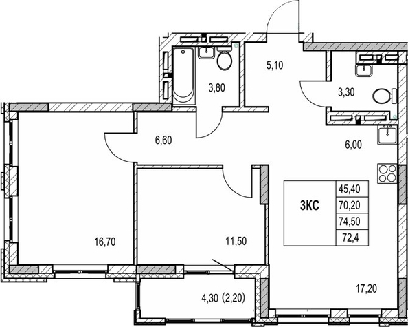
  Продается 2-комн. квартира 70.2 м², в ЖК Автограф. Фото 1.