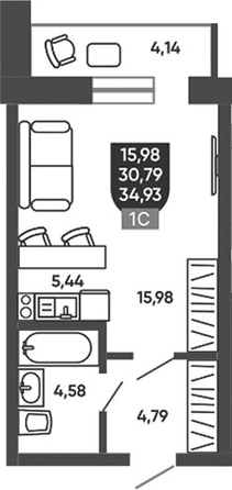 
  Продается студия 30.79 м², в ЖК Ермак. Фото 1.