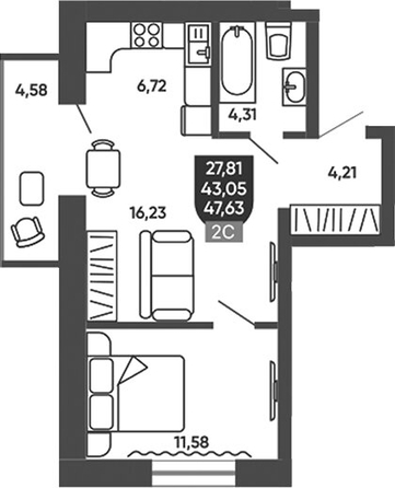 
  Продается 2-комн. квартира 43.97 м², в ЖК Ермак. Фото 1.