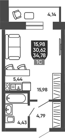 
  Продается студия 30.64 м², в ЖК Ермак. Фото 1.