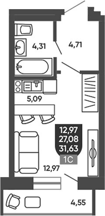 
  Продается студия 27.98 м², в ЖК Ермак. Фото 1.