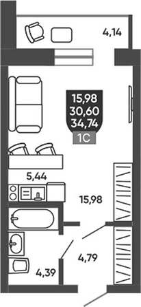 
  Продается студия 30.6 м², в ЖК Ермак. Фото 1.