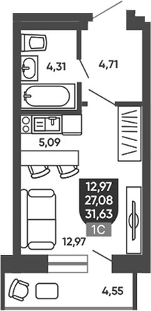 
  Продается студия 27.98 м², в ЖК Ермак. Фото 1.