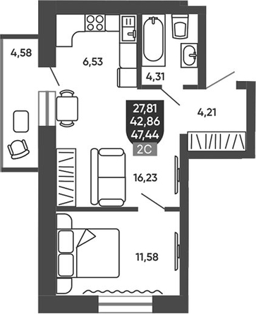 
  Продается 2-комн. квартира 43.78 м², в ЖК Ермак. Фото 1.