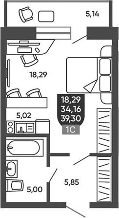 
  Продается студия 34.16 м², в ЖК Ермак. Фото 1.