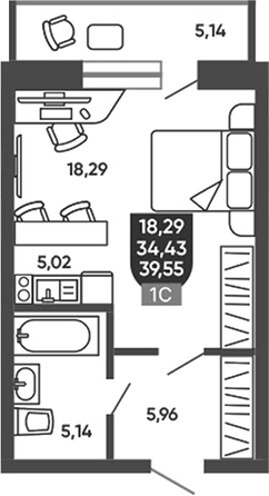 
  Продается студия 34.41 м², в ЖК Ермак. Фото 1.