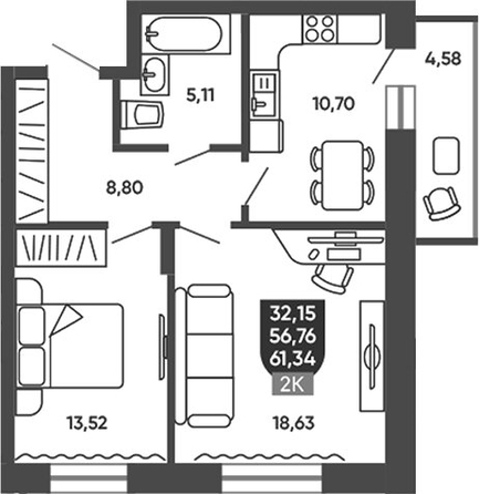 
  Продается 2-комн. квартира 56.76 м², в ЖК Ермак. Фото 1.