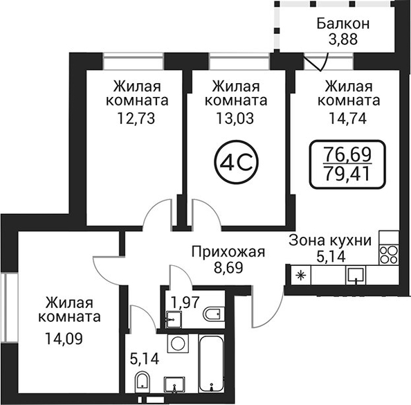 
  Продается 2-комн. квартира 75.53 м², в ЖК Пегас. Фото 1.