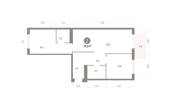 
  Продается 2-комн. квартира 74.2 м², в ЖК Пшеница, дом 5.2. Фото 2.