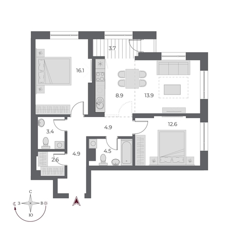 
  Продается 3-комн. квартира 75.1 м², в ЖК ОСКАР, дом 1. Фото 1.