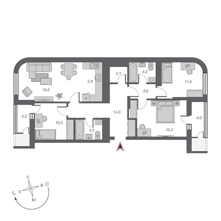 
  Продается 4-комн. квартира 95.8 м², в ЖК Беринг, дом 2. Фото 1.