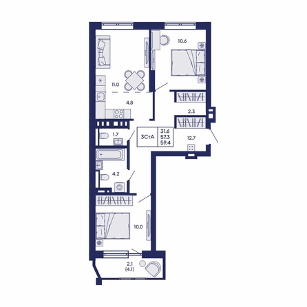 
  Продается 3-комн. квартира 59.4 м², в ЖК Горизонт, дом 2. Фото 1.