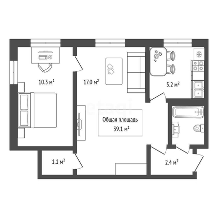 
  Продается 2-комн. квартира 39.1 м². Фото 5.