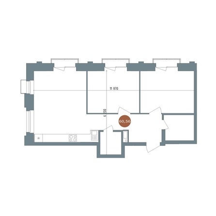 
  Продается 2-комн. квартира 60.3 м², в  19/56 Кварталы Телецентра, 2. Фото 1.