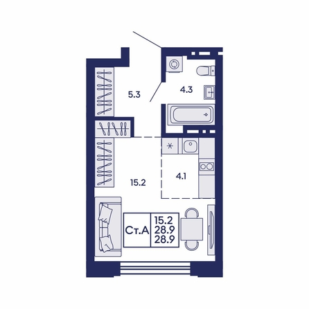 
  Продается студия 28.9 м², в ЖК Сила леса, корп 1. Фото 1.