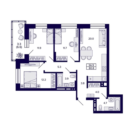 
  Продается 3-комн. квартира 80.8 м², в ЖК Сподвижники, дом 1. Фото 2.