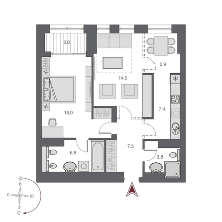 
  Продается 2-комн. квартира 61.9 м², в  Дом Нобель. Фото 7.