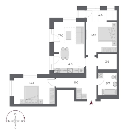 
  Продается 3-комн. квартира 73.2 м², в ЖК ОСКАР, дом 1. Фото 1.