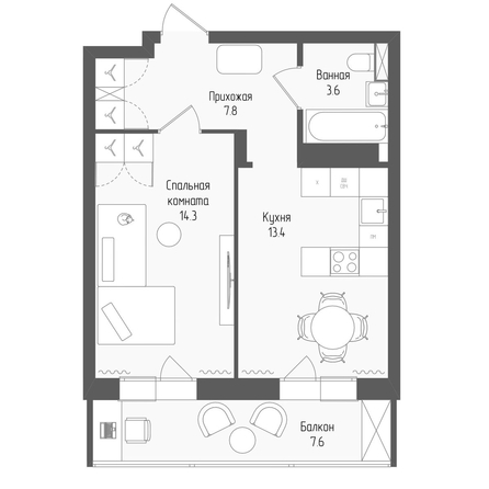 
  Продается 1-комн. квартира 41.4 м², в ЖК Тетрис, корпус 2. Фото 1.
