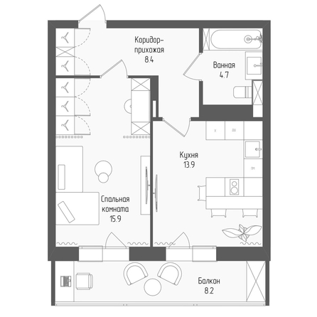 
  Продается 1-комн. квартира 45.4 м², в ЖК Тетрис, корпус 2. Фото 1.