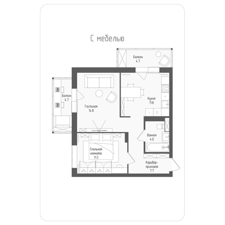 
  Продается 2-комн. квартира 52.4 м², в ЖК Тетрис, корпус 2. Фото 1.