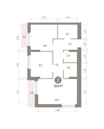 
  Продается 2-комн. квартира 57.38 м², в ЖК Пшеница, 6.1. Фото 1.