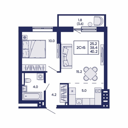 
  Продается 2-комн. квартира 40.2 м², в ЖК Горизонт, дом 2. Фото 1.