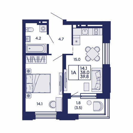 
  Продается 1-комн. квартира 39.8 м², в ЖК Сила леса, корп 1. Фото 1.