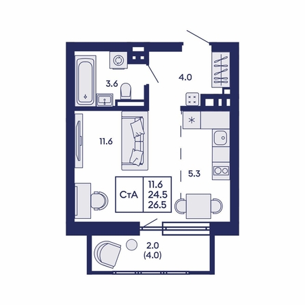 
  Продается студия 26.5 м², в ЖК Горизонт, дом 2. Фото 1.