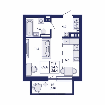 
  Продается студия 26.4 м², в ЖК Горизонт, дом 2. Фото 2.