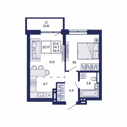 
  Продается 2-комн. квартира 36.4 м², в ЖК Горизонт, дом 2. Фото 1.