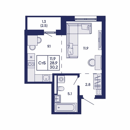 
  Продается студия 30.2 м², в ЖК Горизонт, дом 2. Фото 1.
