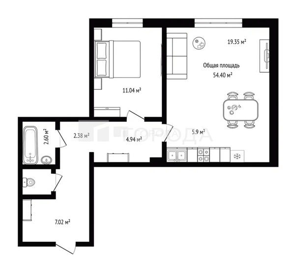 
  Продается 2-комн. квартира 54 м². Фото 23.