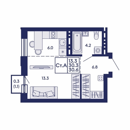 
  Продается студия 30.6 м², в ЖК Сила леса, корп 2. Фото 1.