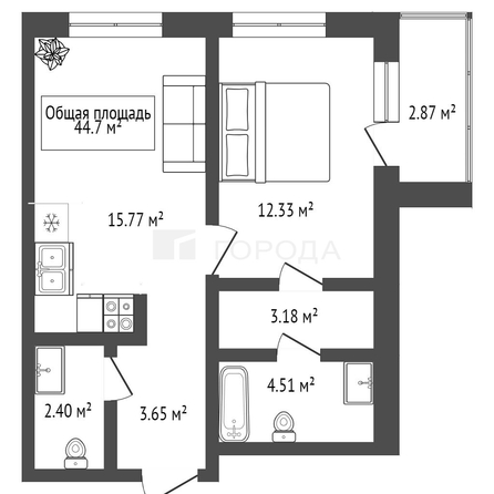 
  Продается 1-комн. квартира 44.7 м², в ЖК Прованс. Фото 37.