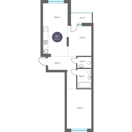 
  Продается 3-комн. квартира 63.51 м², в  Квартал на Российской, дом 3. Фото 1.