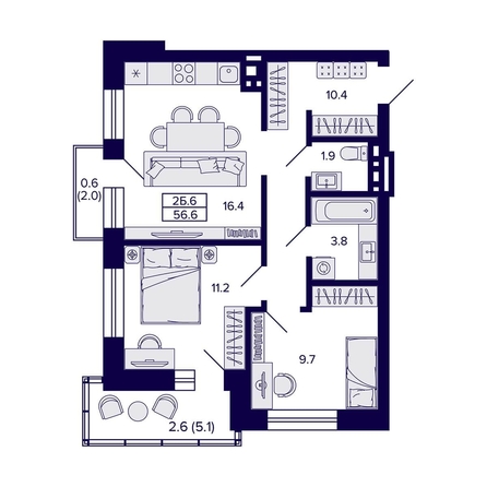 
  Продается 2-комн. квартира 56.6 м², в ЖК Сподвижники, дом 1. Фото 1.